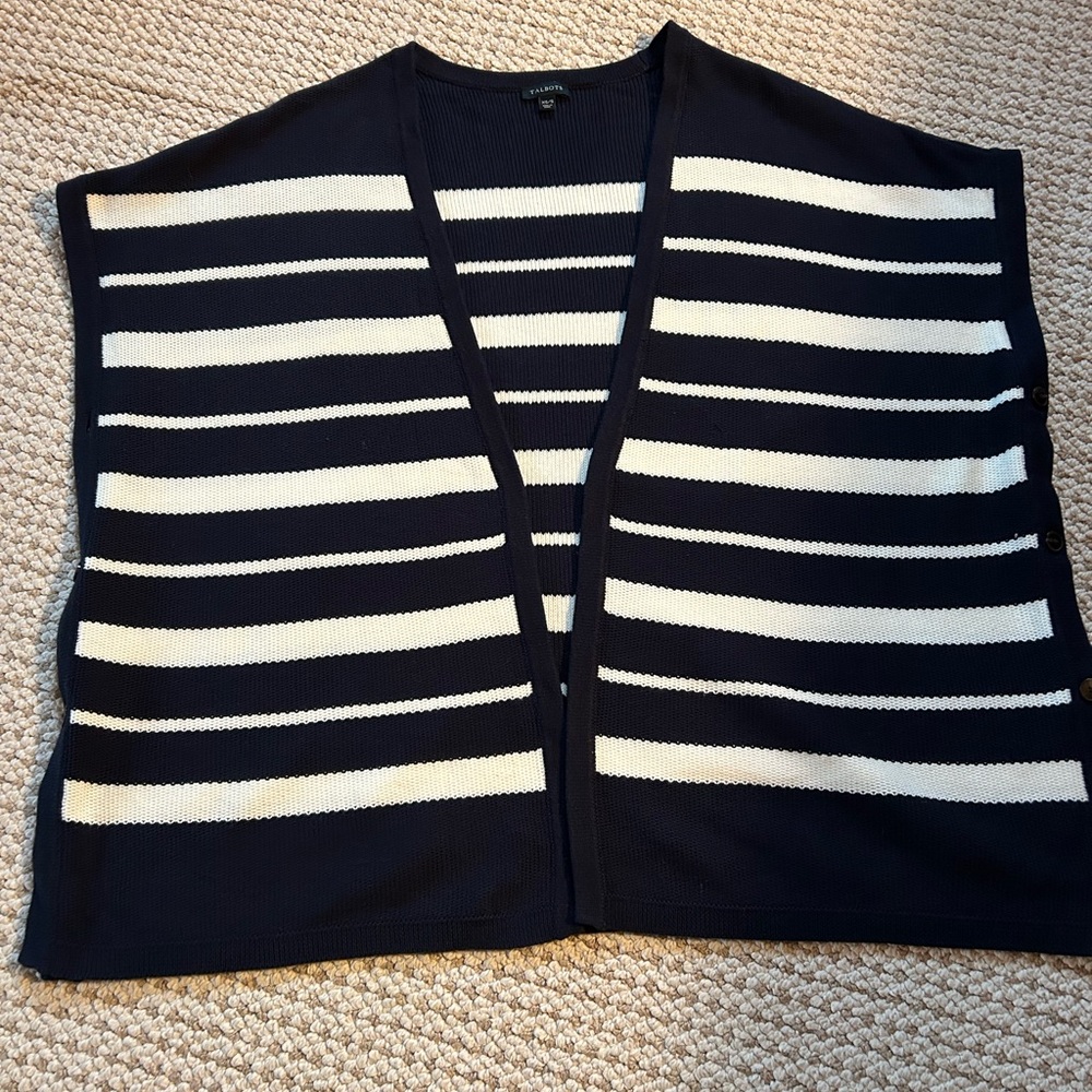 Talbots Navy and White Striped ruana Sweater